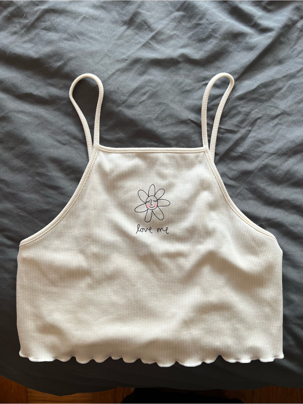 Love Me Floral Ribbed Crop Halter white